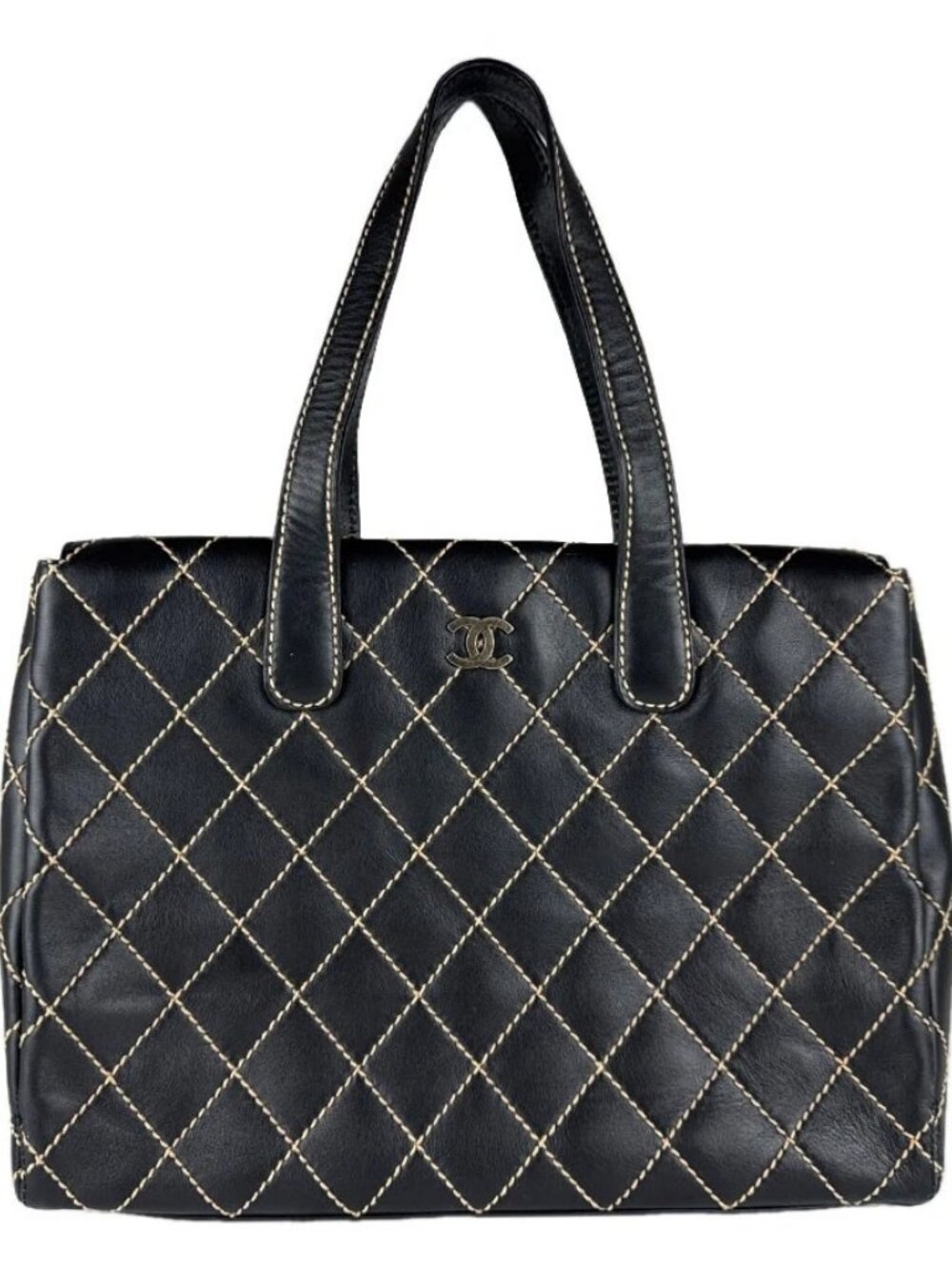 CHANEL Wild Stitch Handbag Black Leather - z8998